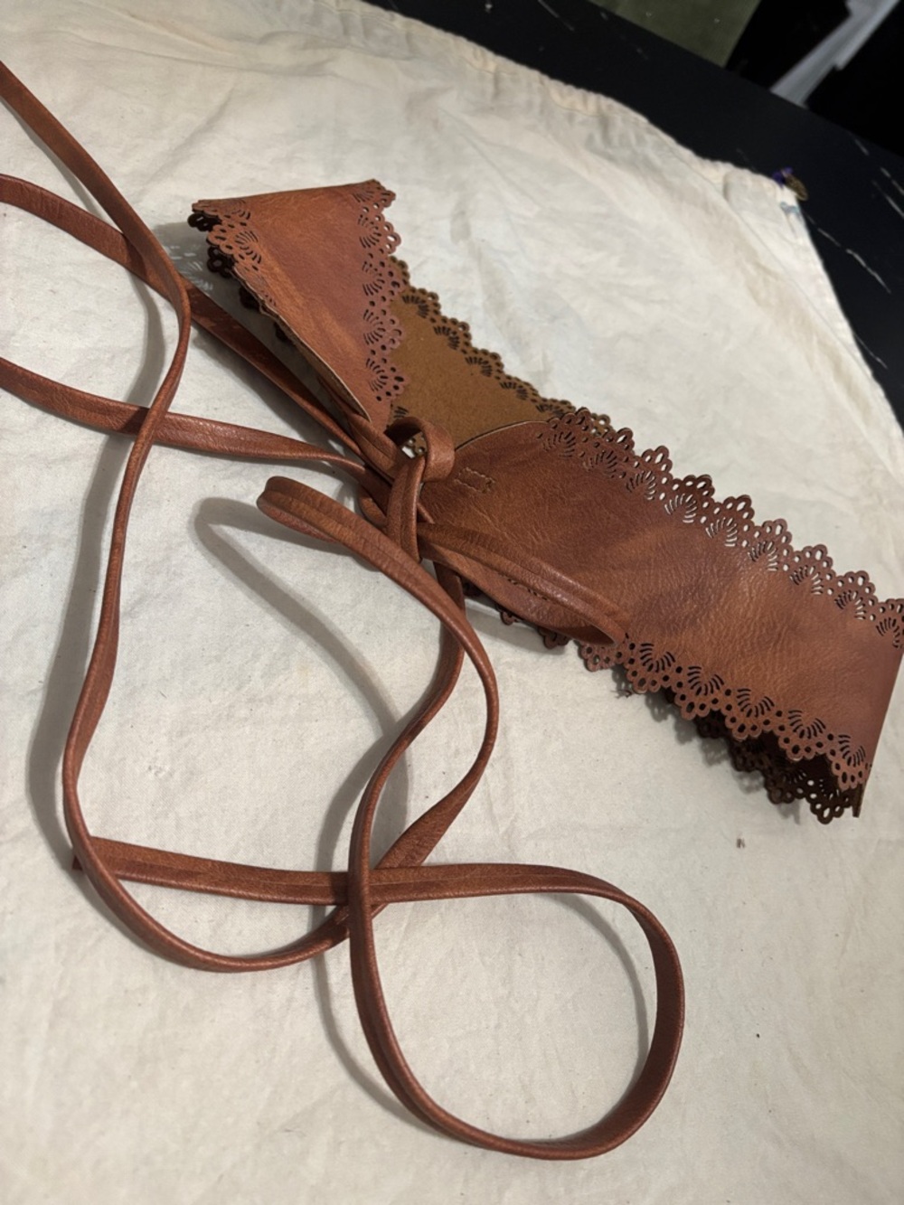 Brown Laser-Cut Tie Waist Belt